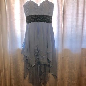 Blue strapless formal dress